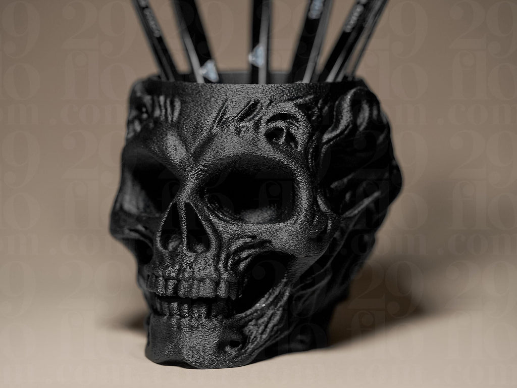 Skull Shaped Holder / Organizer – Schädel Stiftehalter in Schwarz | Halloween Deko & Gothic Organizer Fehn-factory.de