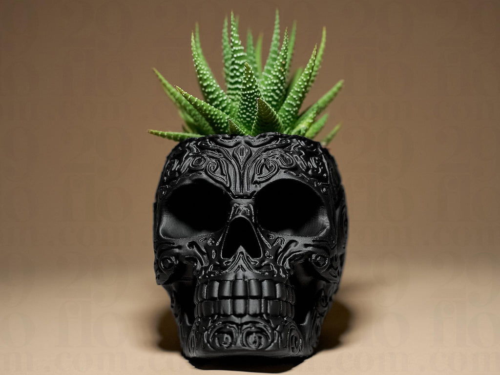 Skull Planter – Schädel Blumentopf in Schwarz | Gothic & Halloween Pflanzgefäß Fehn-factory.de