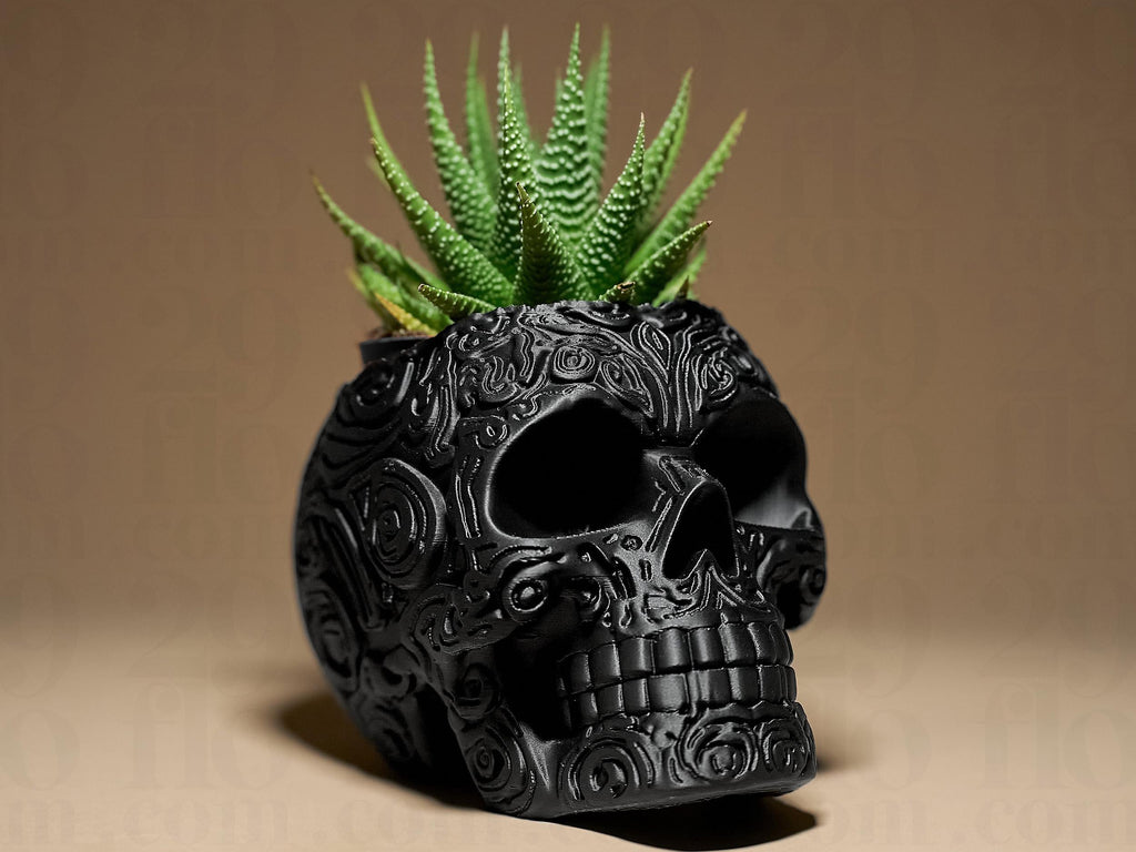 Skull Planter – Schädel Blumentopf in Schwarz | Gothic & Halloween Pflanzgefäß Fehn-factory.de