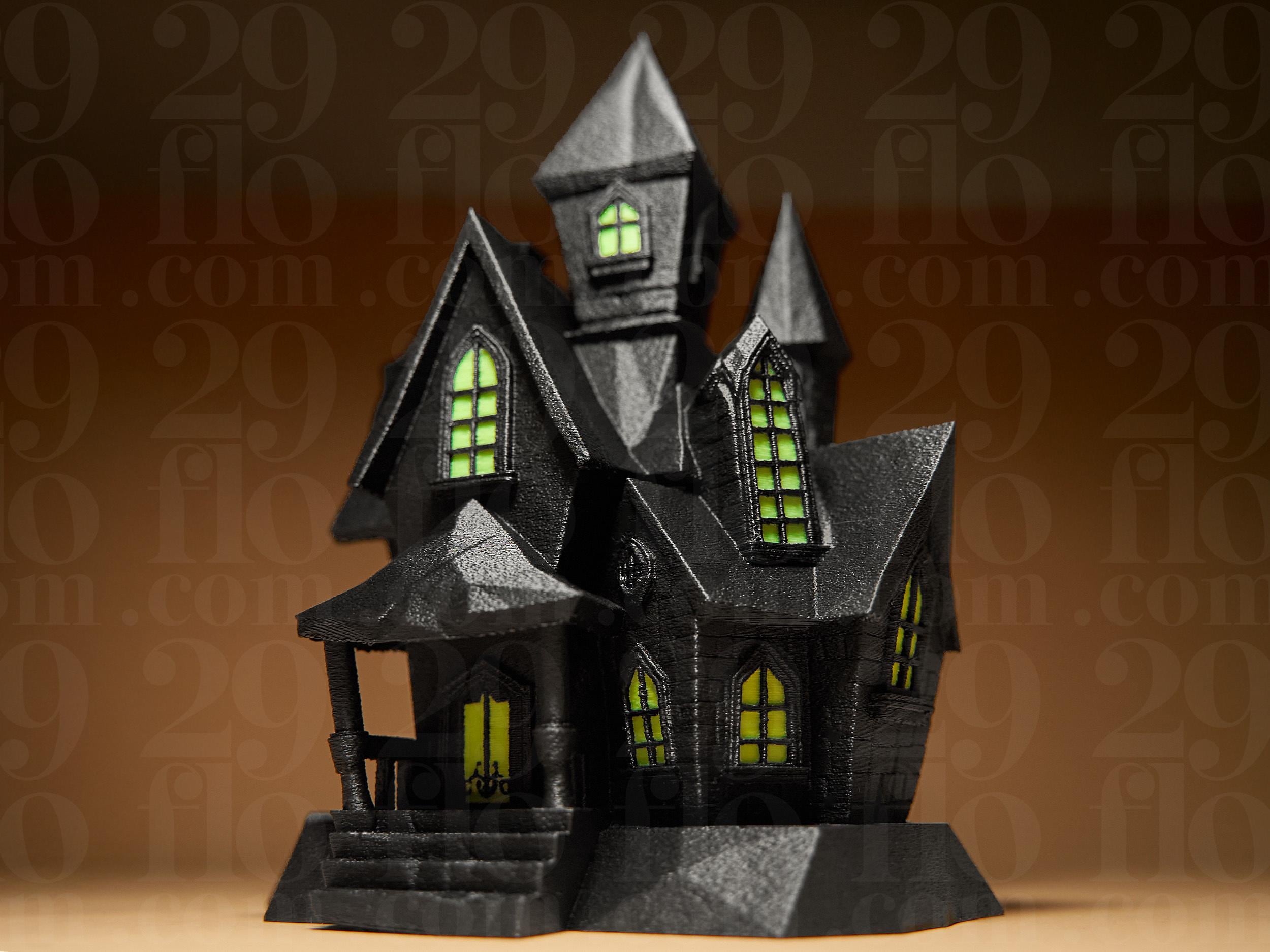 Haunted House Figurine – mit leuchtenden Fenster - Gruseliges Geisterhaus in Schwarz | Halloween Deko & Gothic Miniatur Fehn-factory.de