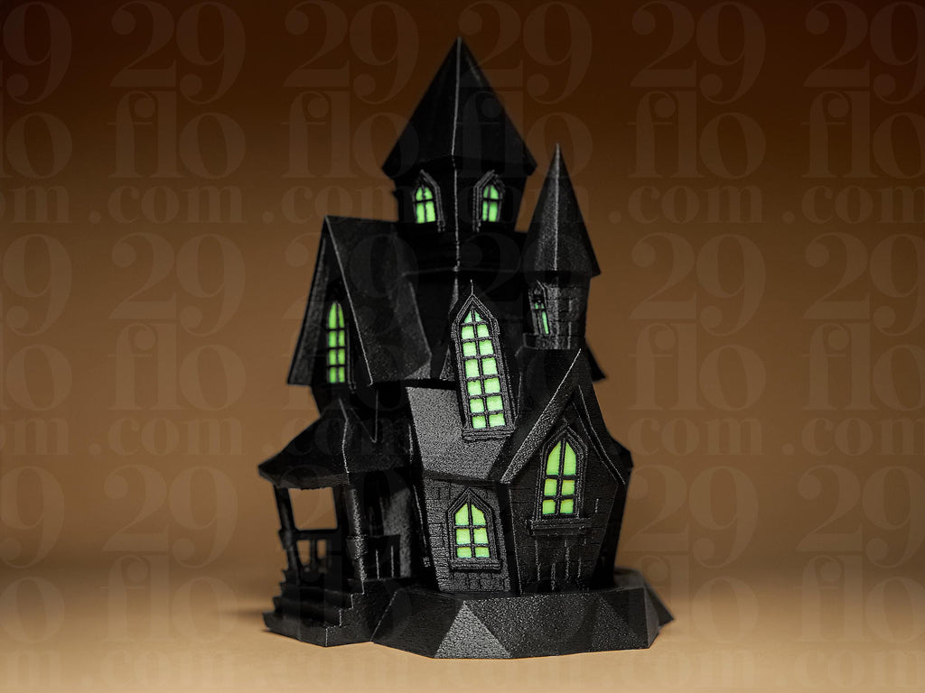 Haunted House Figurine – mit leuchtenden Fenster - Gruseliges Geisterhaus in Schwarz | Halloween Deko & Gothic Miniatur Fehn-factory.de