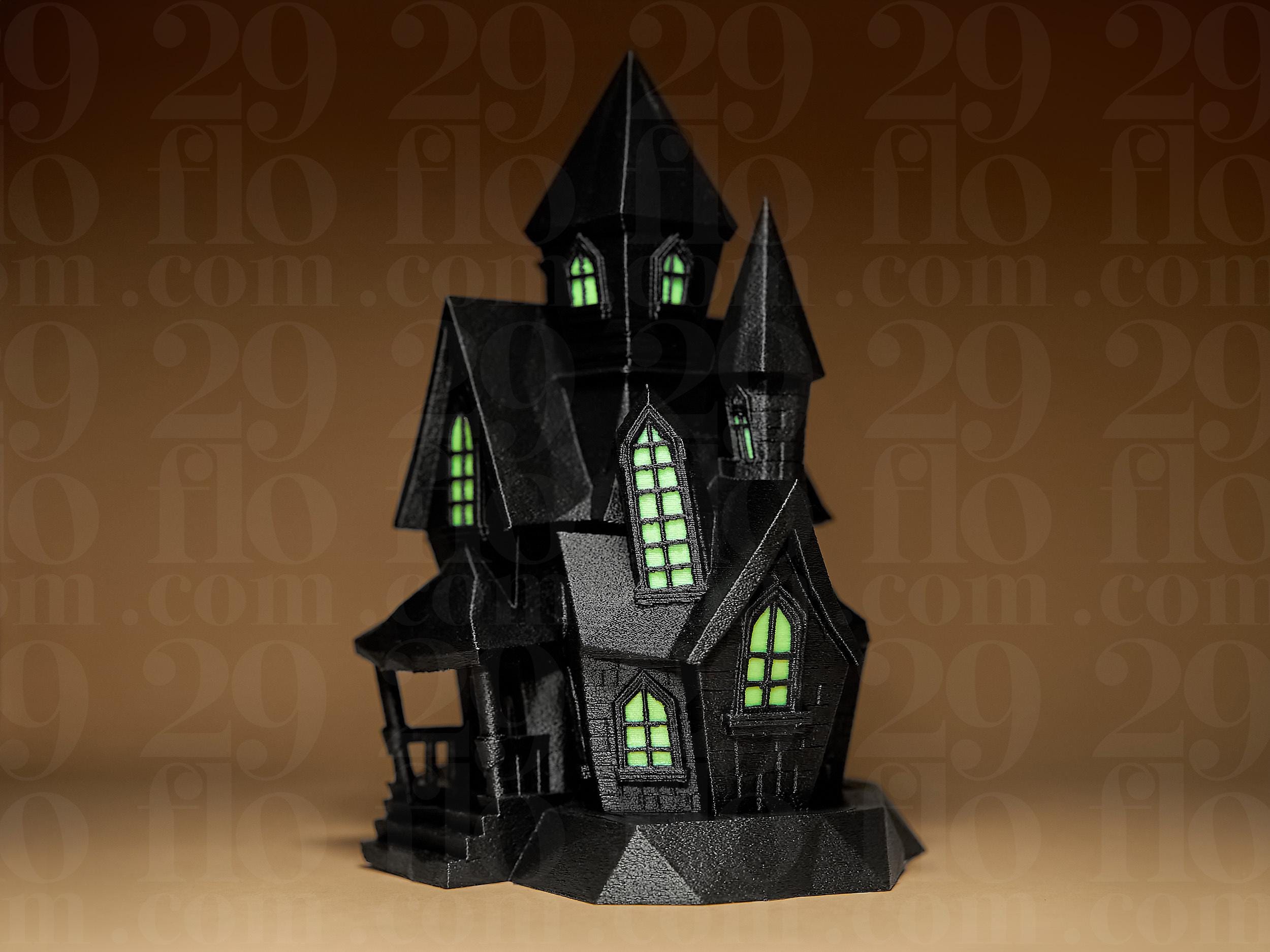 Haunted House Figurine – mit leuchtenden Fenster - Gruseliges Geisterhaus in Schwarz | Halloween Deko & Gothic Miniatur Fehn-factory.de
