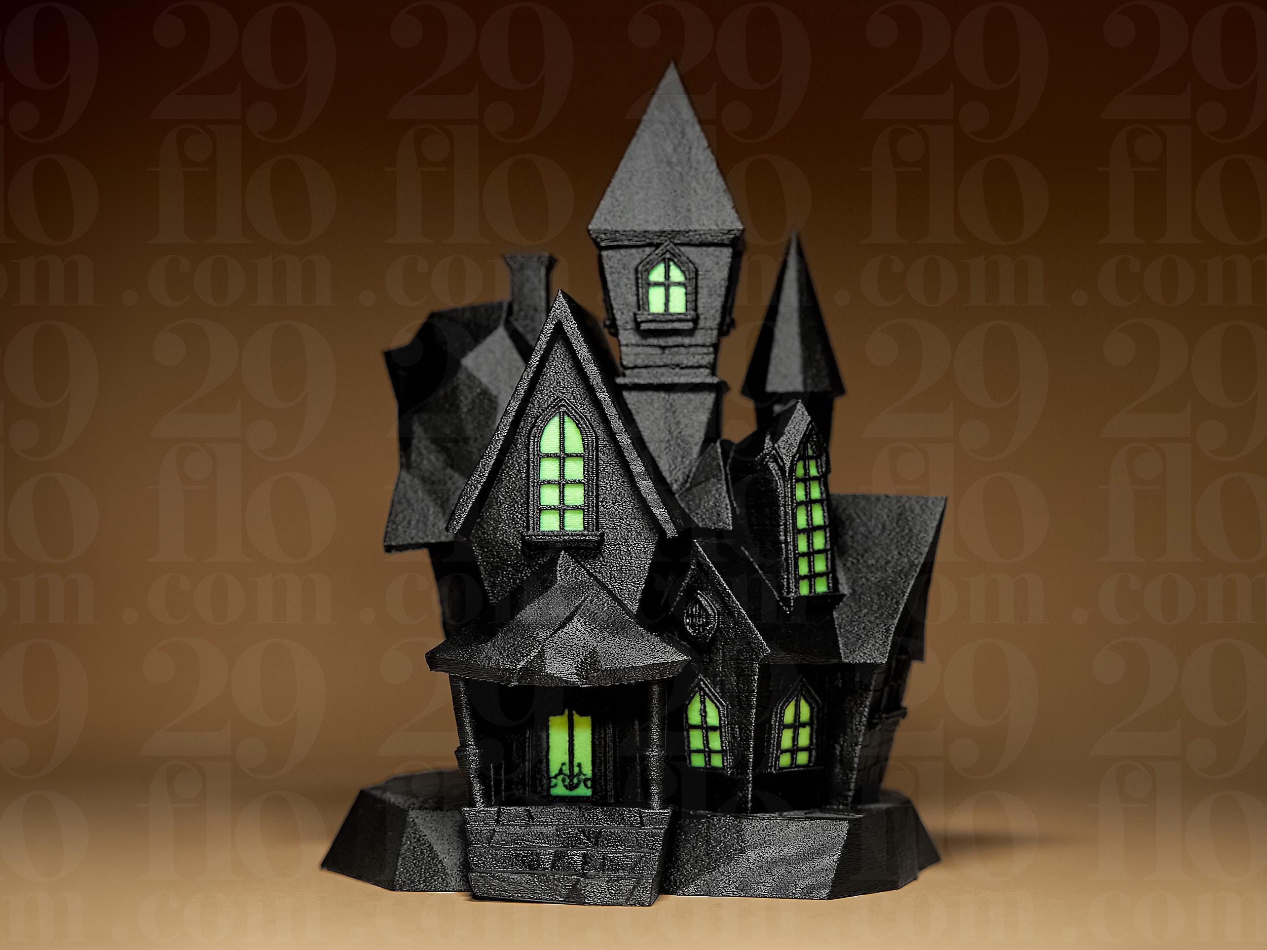 Haunted House Figurine – mit leuchtenden Fenster - Gruseliges Geisterhaus in Schwarz | Halloween Deko & Gothic Miniatur Fehn-factory.de