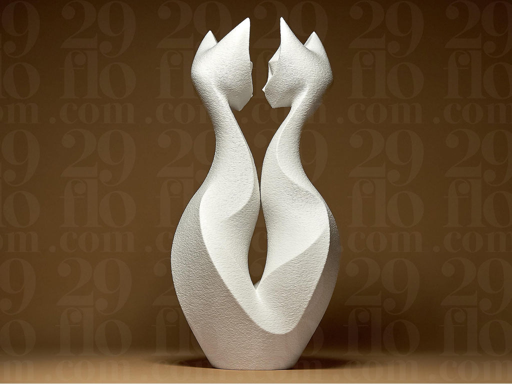 Abstrakte Katzen Skulptur – Elegantes Katzenpaar im modernen Stil | Weiße Dekofigur | Symbol für Liebe & Harmonie Fehn-factory.de