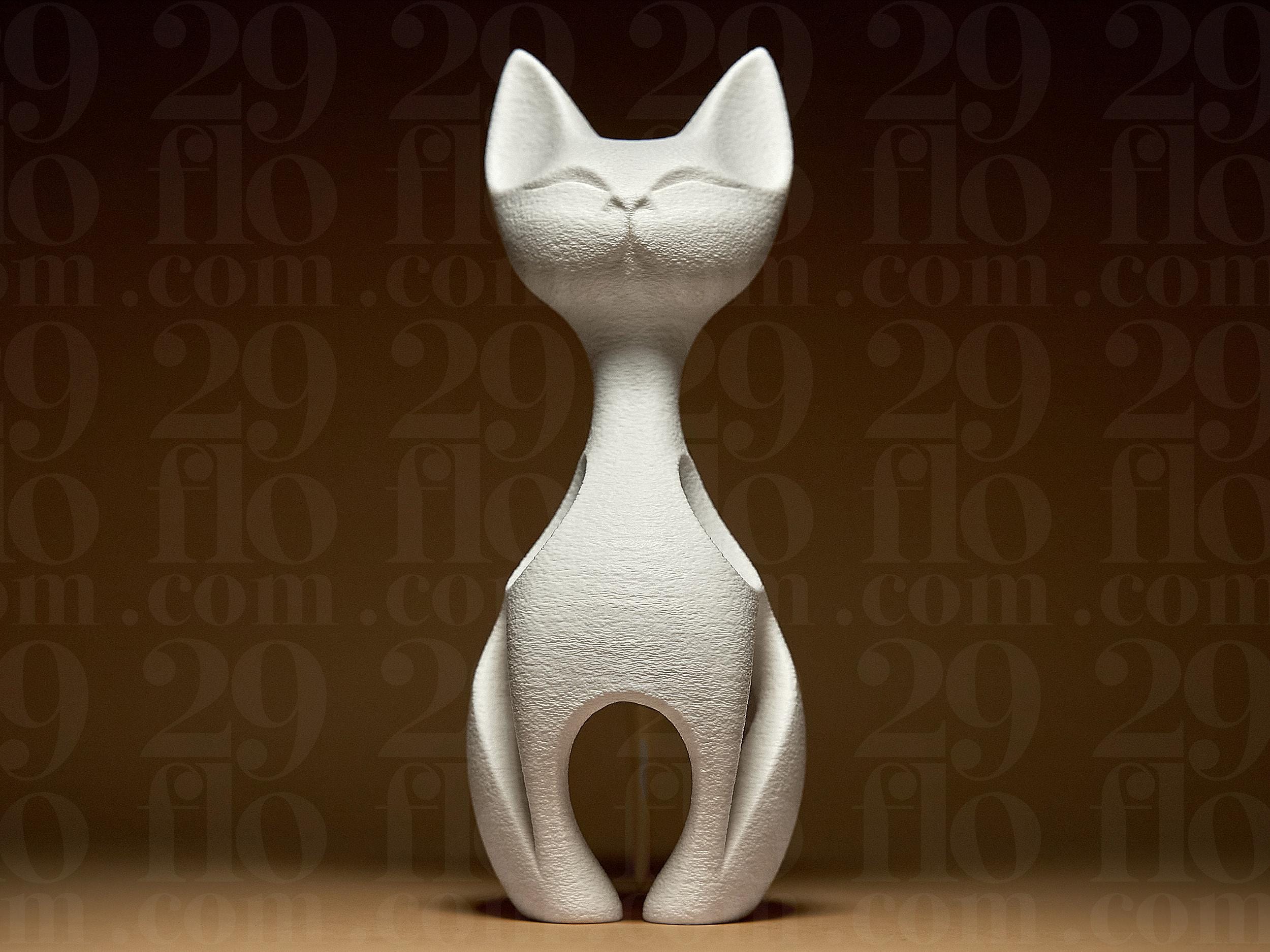 Abstrakte Katzenfigur – „Elegant Cat #2“ | Moderne Dekofigur im minimalistischen Stil | Weiße Skulptur aus 3D-Druck Fehn-factory.de