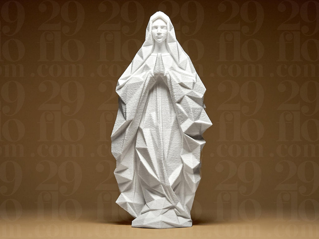Geometric Saint Mary Statue – Moderne Marienfigur | Polygonale Heilige Maria Statue | Zeitlose 3D-Kunst für Zuhause oder Andachtsraum Fehn-factory.de