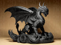 Dragon Statue – Detailreiche Drachenfigur | 3D-gedruckte Fantasy-Skulptur | Schwarzer oder gold-antik bemalter Drache auf Sockel Fehn-factory.de