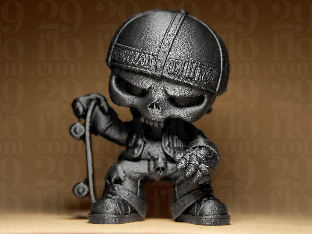 Skeleton Bros #4 – Skater Edition | 3D-gedruckte Totenkopf-Figur | Urban Street Art Deko | Handbemalt in Gold-Antik oder Schwarz Fehn-factory.de
