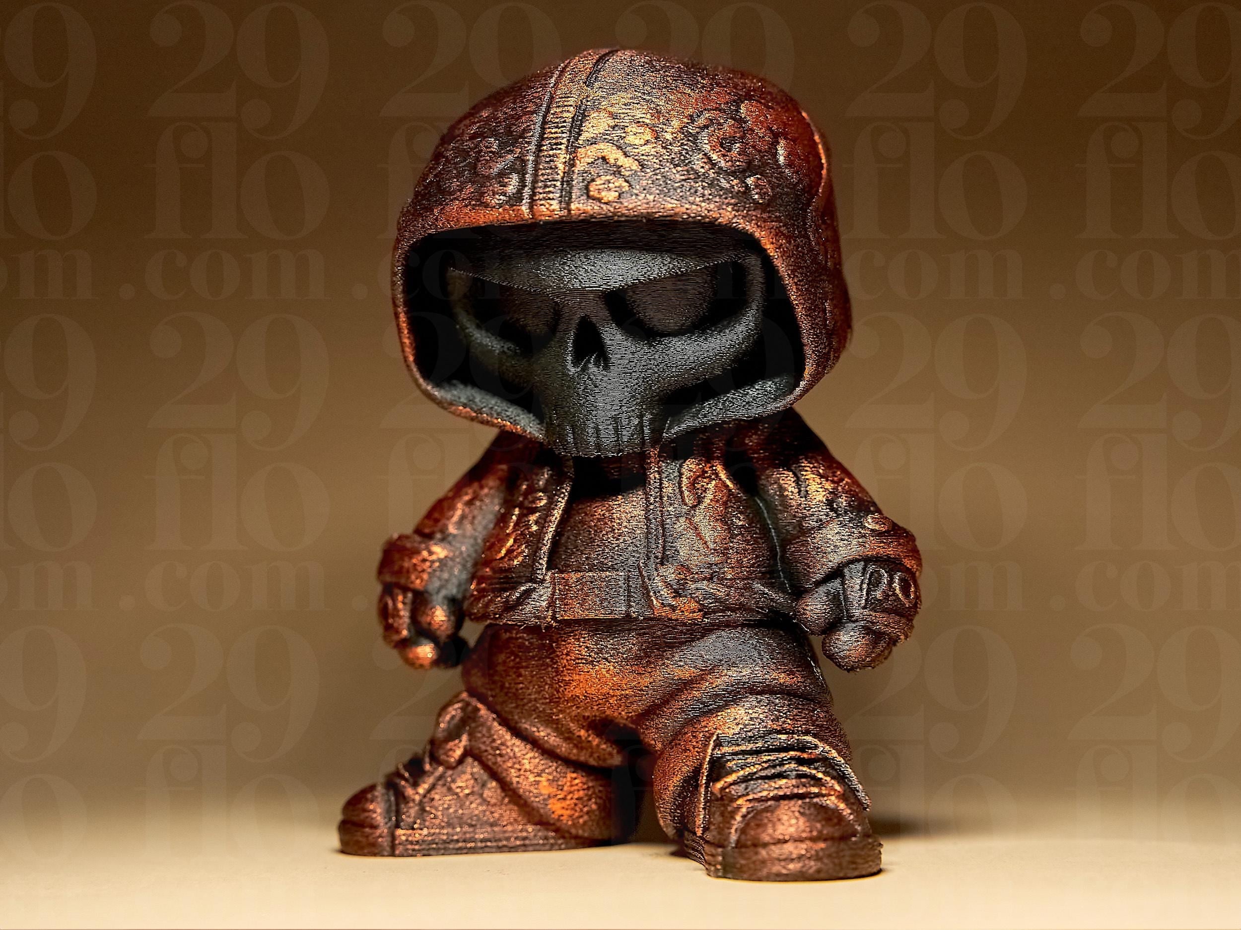 Skeleton Bros #3 – Hood Edition | Totenkopf-Figur mit Hoodie | 3D-gedruckte Urban-Art Skulptur | Handbemalt in Gold-Antik oder Schwarz Fehn-factory.de