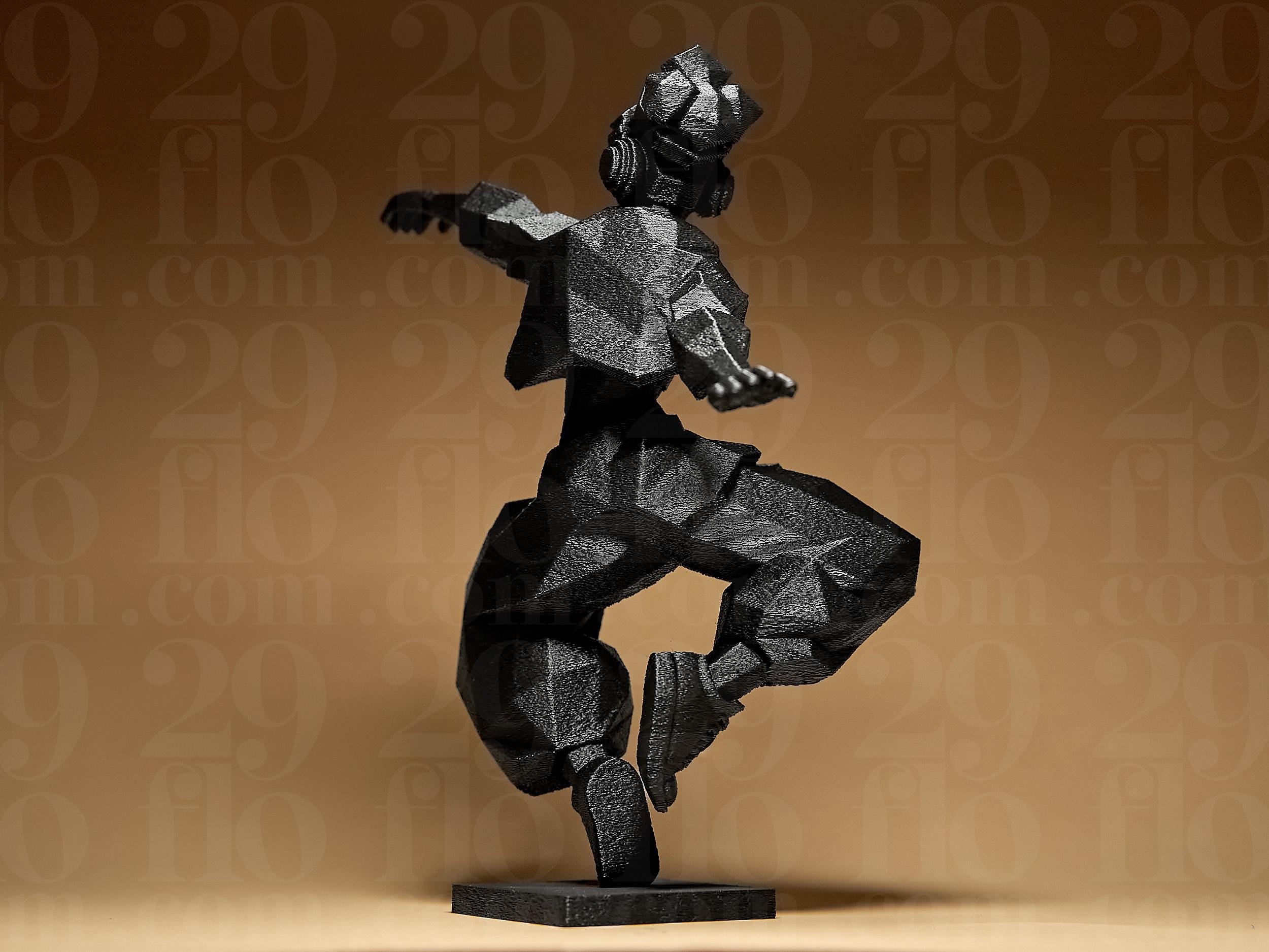 Geometric HipHop Dancer | 3D-gedruckte Designfigur | Polygonale Tanz-Skulptur in Schwarz | Moderne Street-Art-Deko Fehn-factory.de