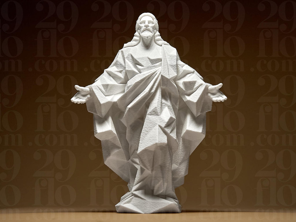 Geometric Jesus Statue | Moderne geometrische Christusfigur | Weiße 3D-gedruckte Skulptur | Polygon Art | Minimalistische Deko Fehn-factory.de