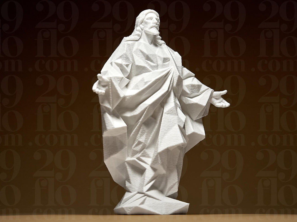 Geometric Jesus Statue | Moderne geometrische Christusfigur | Weiße 3D-gedruckte Skulptur | Polygon Art | Minimalistische Deko Fehn-factory.de