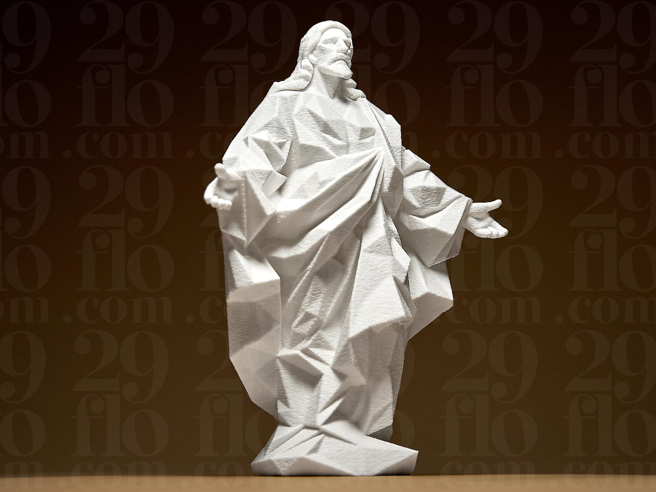 Geometric Jesus Statue | Moderne geometrische Christusfigur | Weiße 3D-gedruckte Skulptur | Polygon Art | Minimalistische Deko Fehn-factory.de