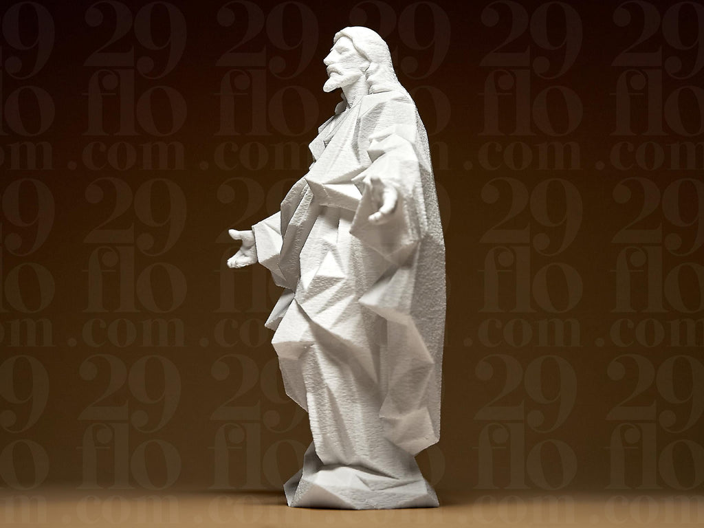 Geometric Jesus Statue | Moderne geometrische Christusfigur | Weiße 3D-gedruckte Skulptur | Polygon Art | Minimalistische Deko Fehn-factory.de