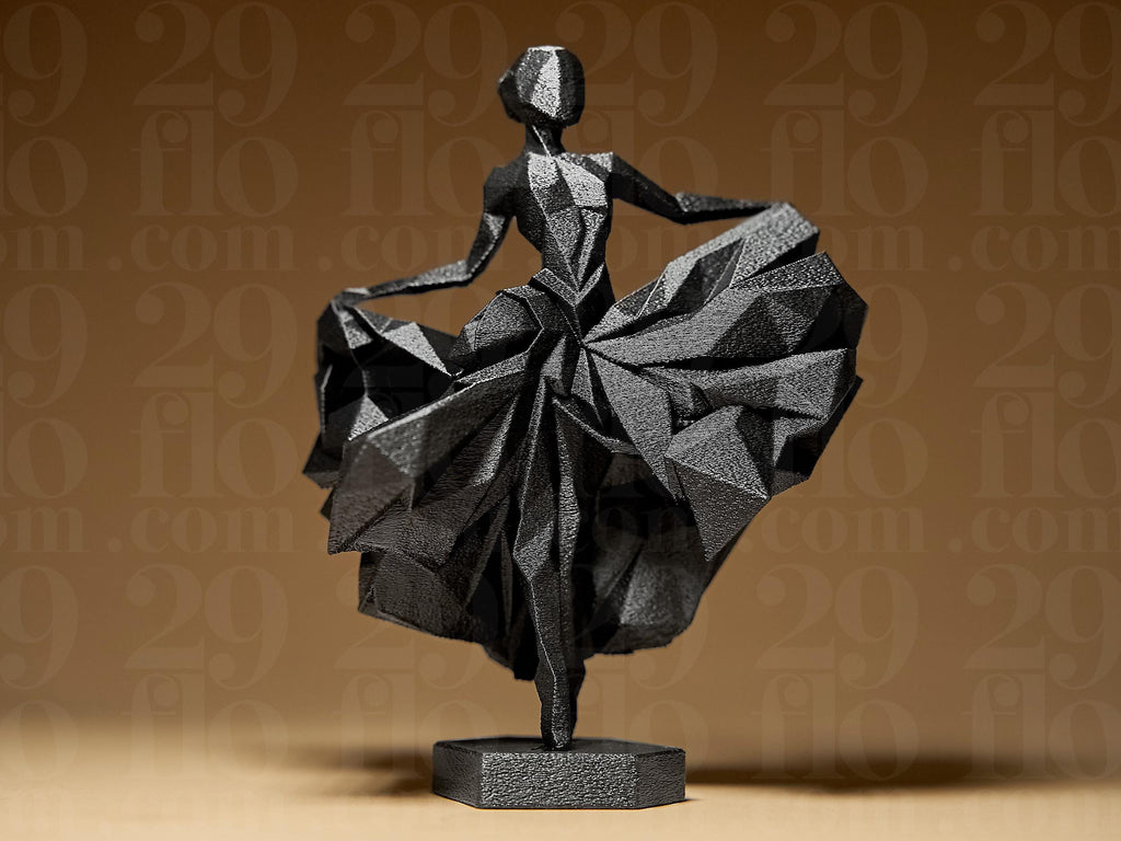Geometric Ballerina Dancer | Schwarze geometrische Tanzfigur | Moderne 3D-gedruckte Skulptur | Polygon Art | Designer Deko Fehn-factory.de