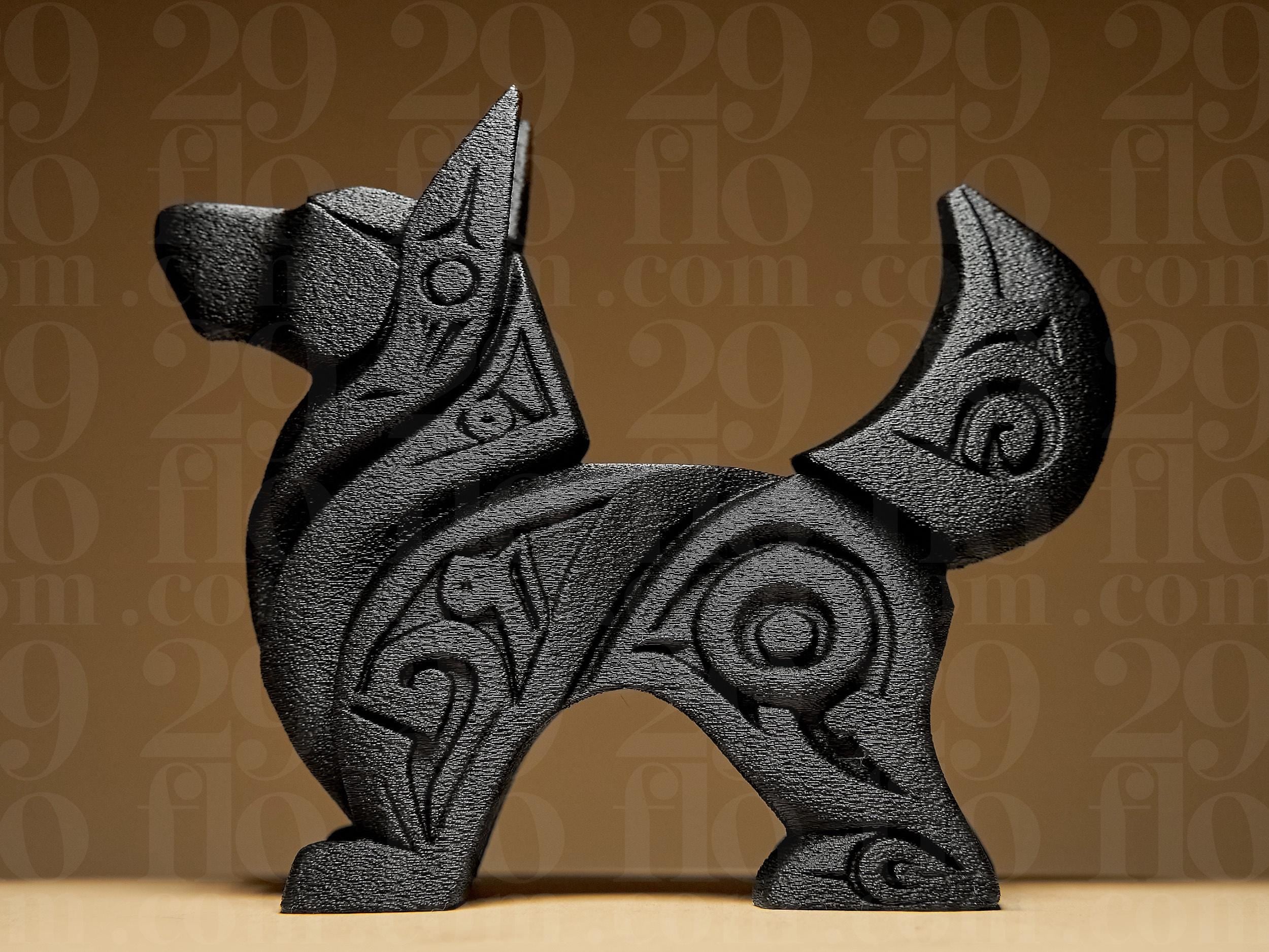 Abstract Dog #2 | Schwarze 3D-gedruckte Designerfigur | Moderne Hundeskulptur | Geometrische Kunst | 29Flo Black Series Fehn-factory.de
