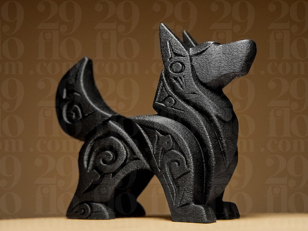 Abstract Dog #2 | Schwarze 3D-gedruckte Designerfigur | Moderne Hundeskulptur | Geometrische Kunst | 29Flo Black Series Fehn-factory.de