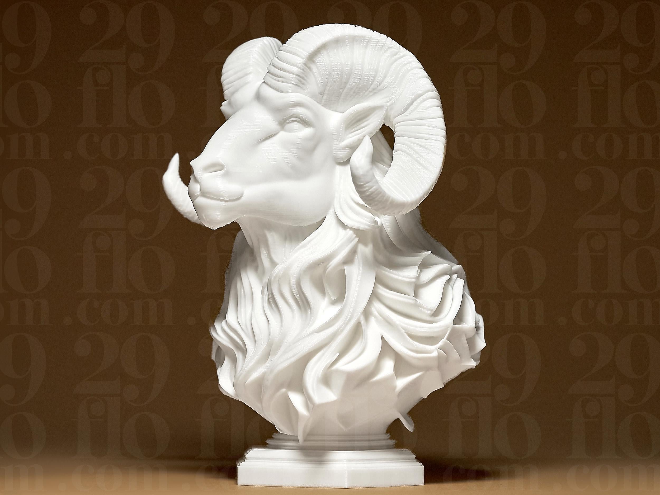 Elegant RAM Sculpture | Weiße 3D-gedruckte Widder-Büste | Moderne Tier-Skulptur | 29Flo White Series | Luxuriöse Dekofigur Fehn-factory.de