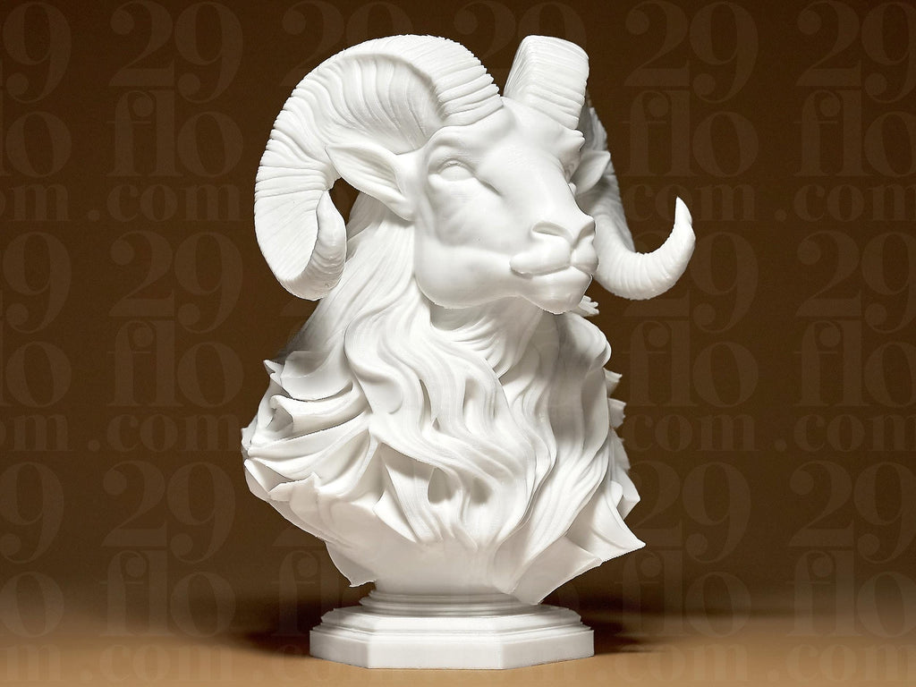 Elegant RAM Sculpture | Weiße 3D-gedruckte Widder-Büste | Moderne Tier-Skulptur | 29Flo White Series | Luxuriöse Dekofigur Fehn-factory.de