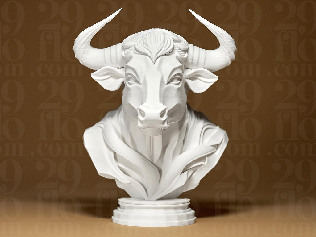 Elegant BULL Sculpture | Weiße 3D-gedruckte Stier-Büste | Moderne Tierfigur | 29Flo White Series | Luxus Dekoobjekt Fehn-factory.de