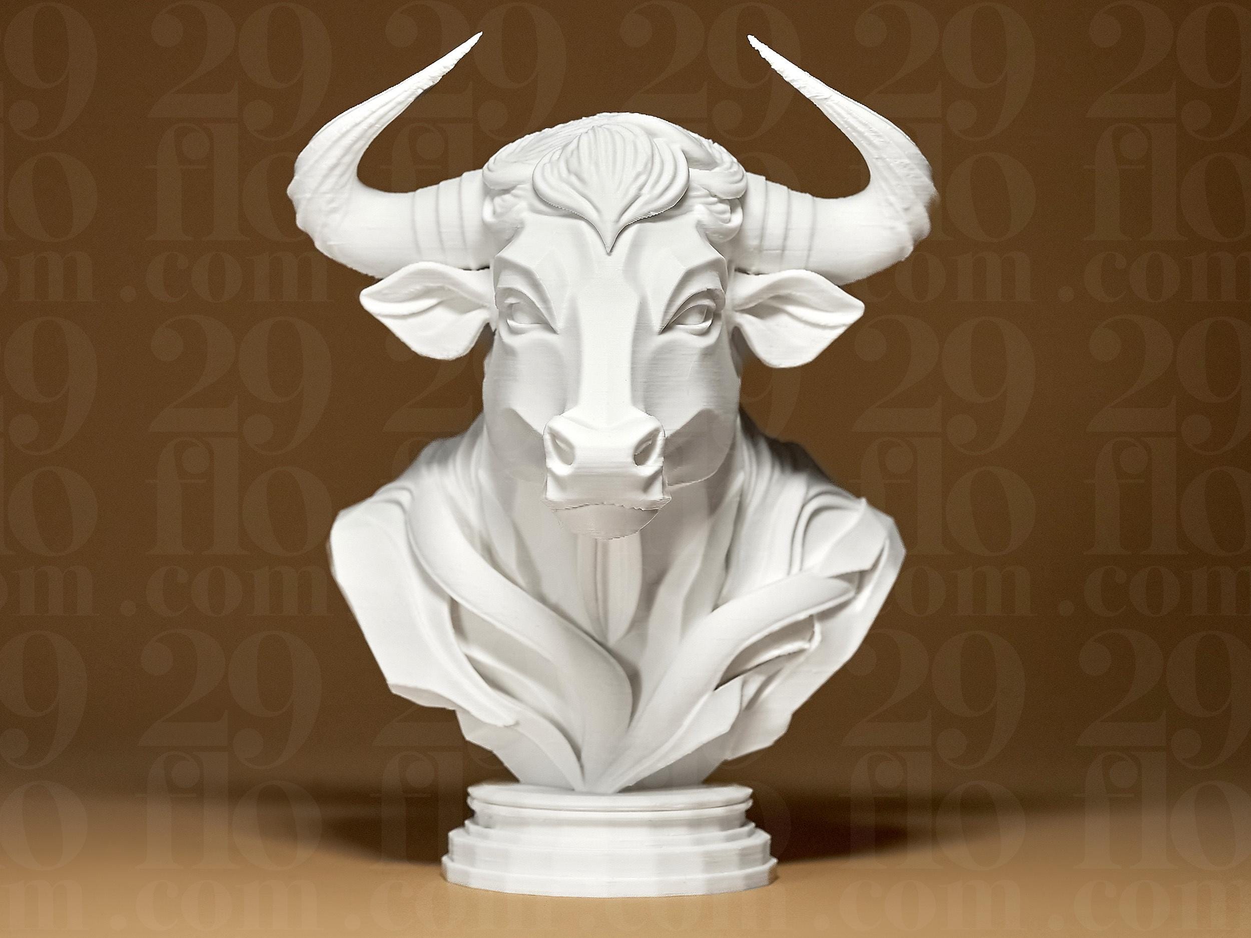 Elegant BULL Sculpture | Weiße 3D-gedruckte Stier-Büste | Moderne Tierfigur | 29Flo White Series | Luxus Dekoobjekt Fehn-factory.de