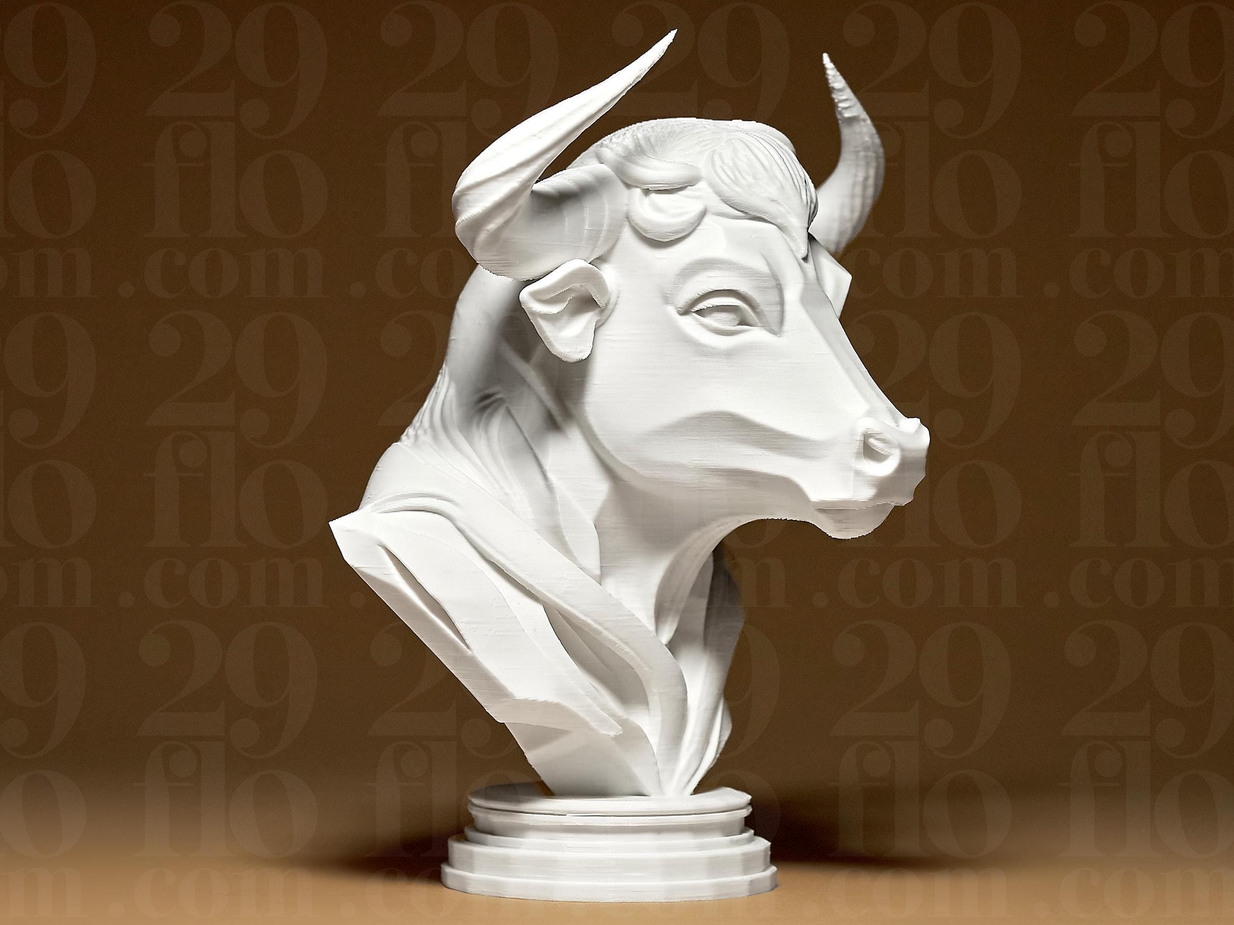Elegant BULL Sculpture | Weiße 3D-gedruckte Stier-Büste | Moderne Tierfigur | 29Flo White Series | Luxus Dekoobjekt Fehn-factory.de
