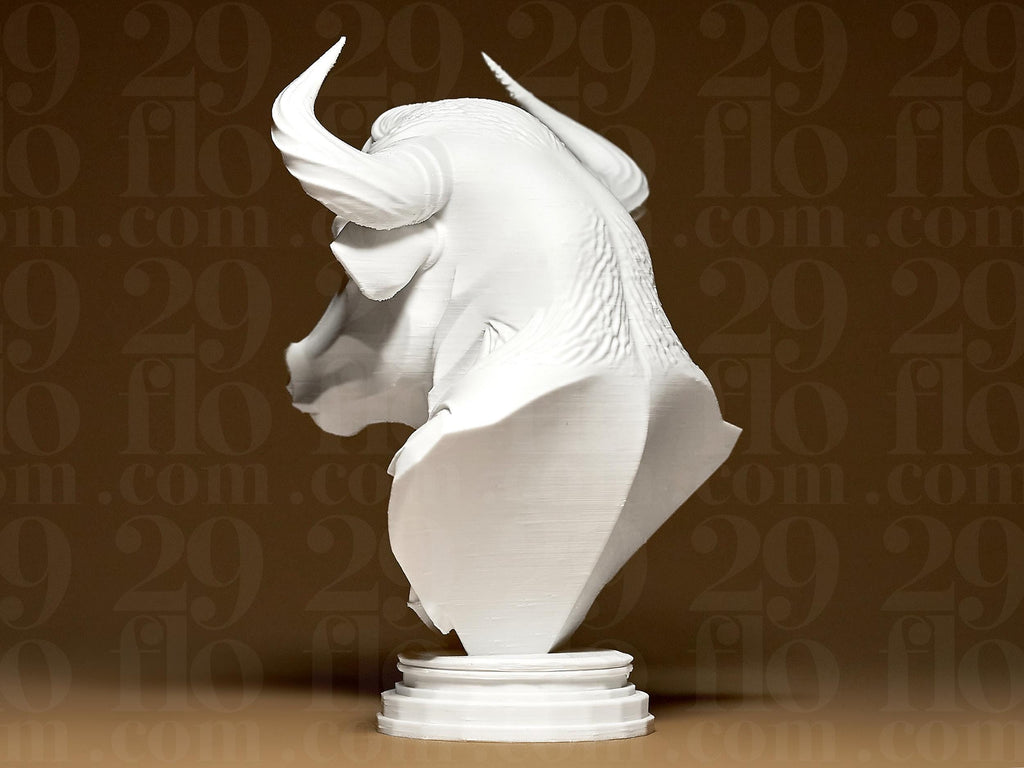 Elegant BULL Sculpture | Weiße 3D-gedruckte Stier-Büste | Moderne Tierfigur | 29Flo White Series | Luxus Dekoobjekt Fehn-factory.de