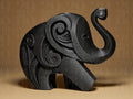 Happy Elephant #2 | Schwarze 3D-gedruckte Elefantenfigur | Geometrische Deko | 29Flo Black Series | Glückselefant & Designobjekt Fehn-factory.de
