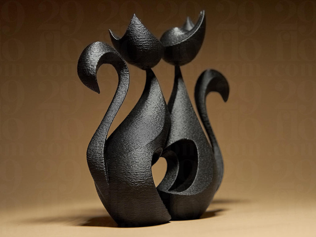 Two Kittens in Love | Schwarze 3D-gedruckte Katzenfigur | Symbol für Liebe & Harmonie | 29Flo Black Series | Romantisches Designobjekt Fehn-factory.de