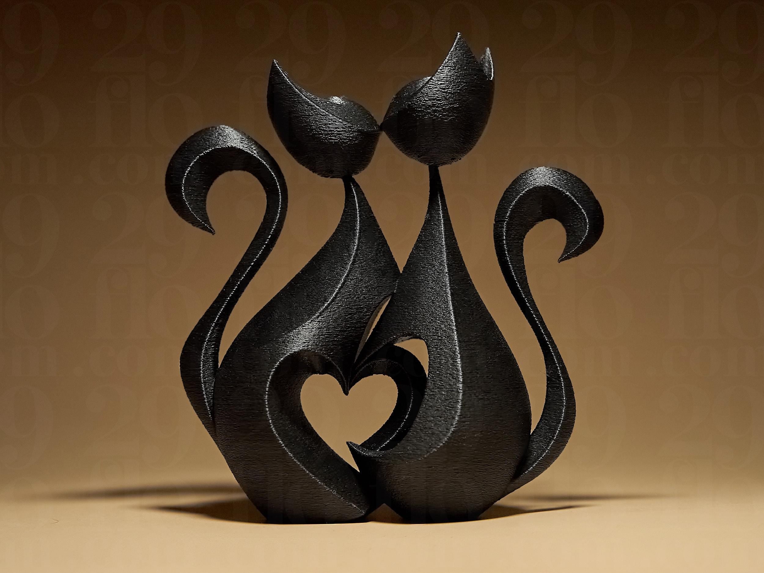Two Kittens in Love | Schwarze 3D-gedruckte Katzenfigur | Symbol für Liebe & Harmonie | 29Flo Black Series | Romantisches Designobjekt Fehn-factory.de