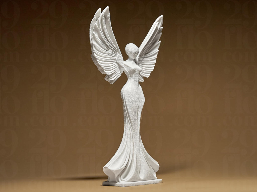 Modern Angel Statuette | Weißer 3D-gedruckter Engel | Symbol für Schutz, Hoffnung & Frieden | 29Flo White Series | Elegante Dekoskulptur Fehn-factory.de