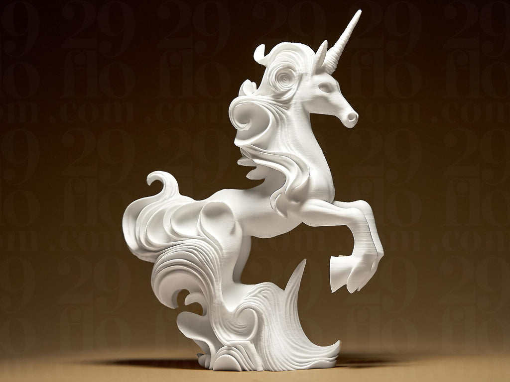 Unicorn Elegant Sculpture | Weißes 3D-gedrucktes Einhorn | Symbol für Reinheit & Magie | 29Flo White Series | Elegante Dekoskulptur Fehn-factory.de