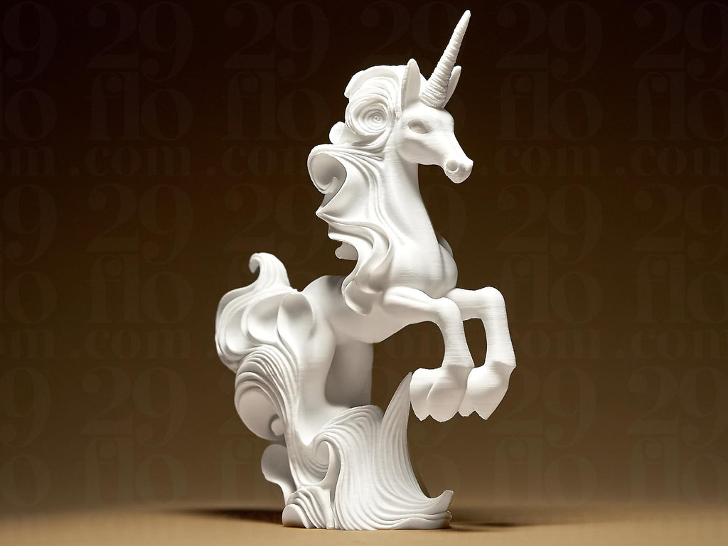 Unicorn Elegant Sculpture | Weißes 3D-gedrucktes Einhorn | Symbol für Reinheit & Magie | 29Flo White Series | Elegante Dekoskulptur Fehn-factory.de
