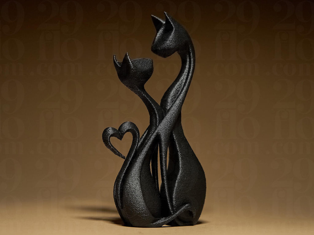Cat’s Romance | Schwarze 3D-gedruckte Katzenfigur | Symbol für Liebe & Harmonie | 29Flo Black Series | Elegante Designskulptur Fehn-factory.de