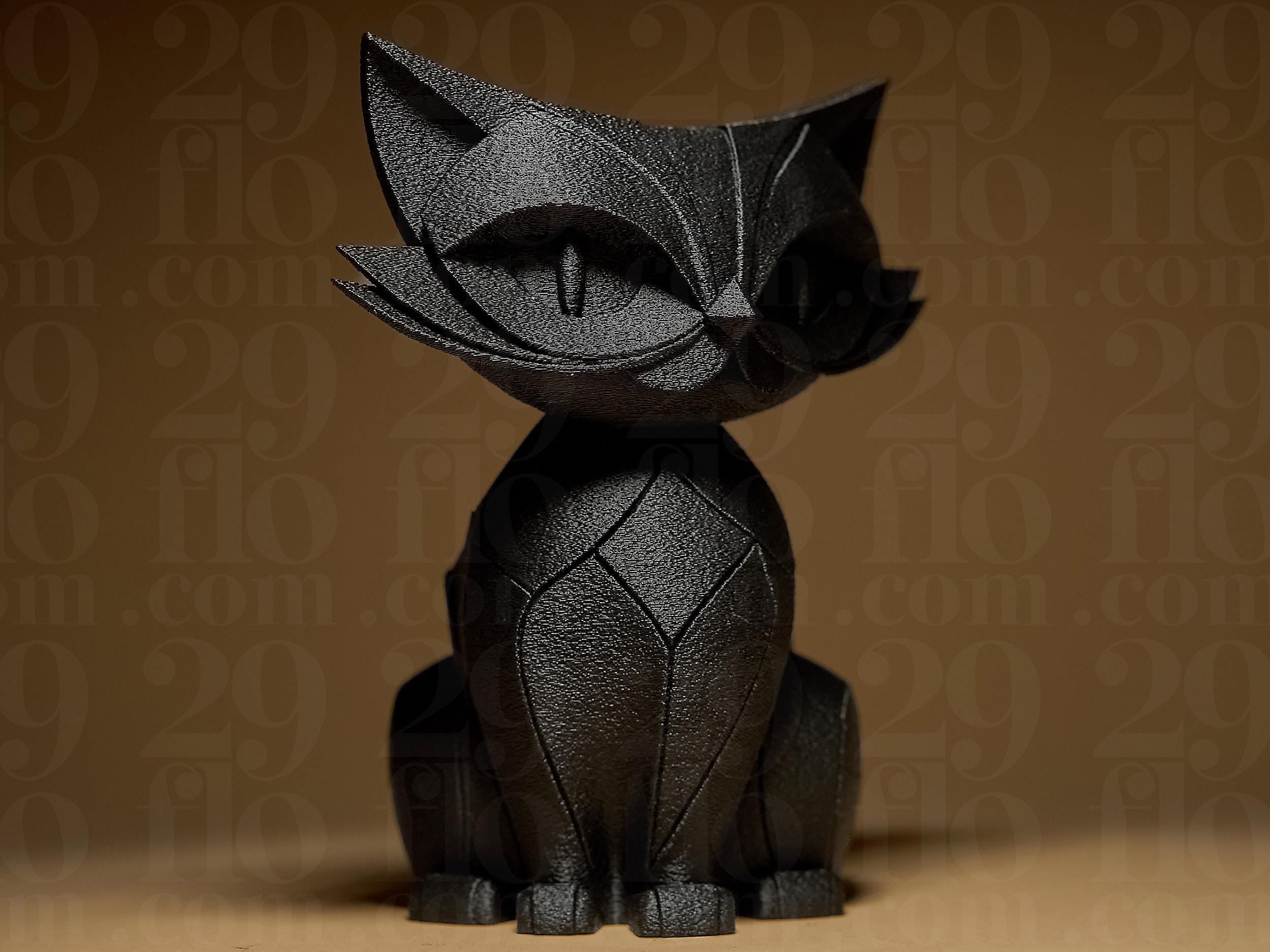Cat Figurine | Schwarze Katzenfigur im modernen Stil | 3D-gedruckte Designskulptur | 29Flo Black Series | Elegante Wohn-Deko Fehn-factory.de