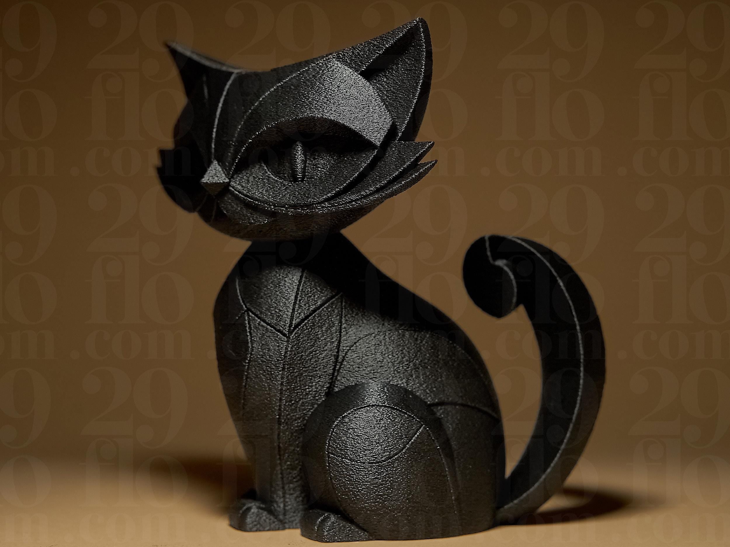 Cat Figurine | Schwarze Katzenfigur im modernen Stil | 3D-gedruckte Designskulptur | 29Flo Black Series | Elegante Wohn-Deko Fehn-factory.de