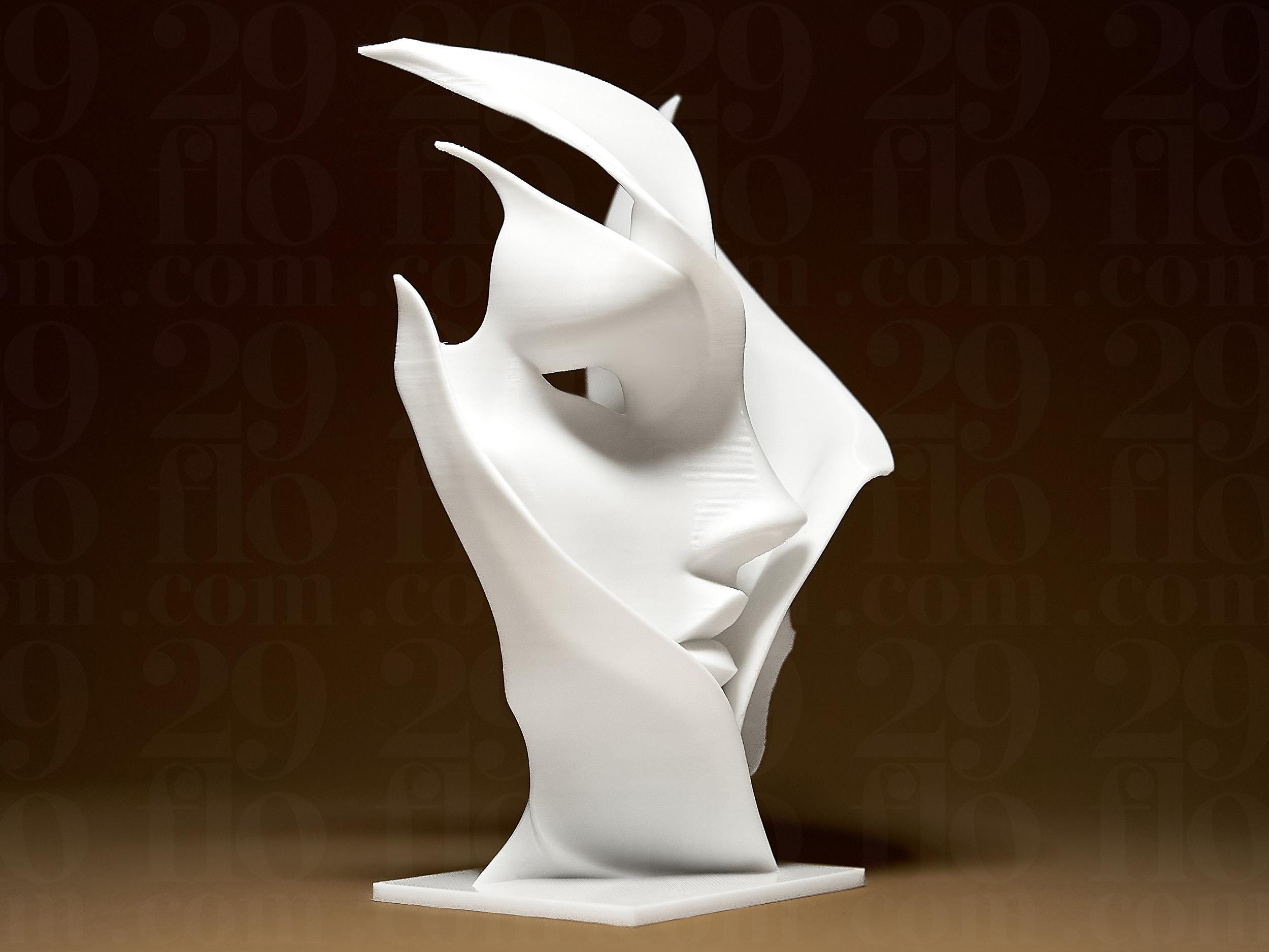 Abstract Face | Moderne Gesichts-Skulptur | 3D-gedruckte Designfigur in Weiß | 29Flo White Series | Elegante Wand- & Raumdekoration Fehn-factory.de