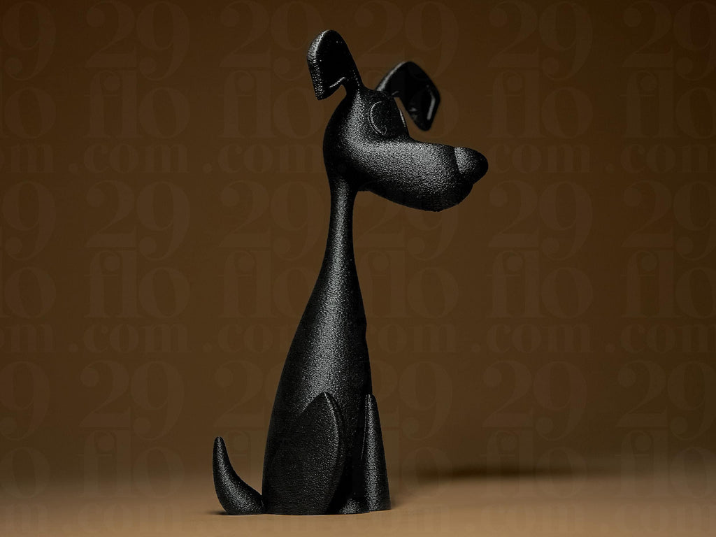 Funny Dog Figurine | Schwarze Hundefigur im modernen Stil | 3D-gedruckte Dekofigur | 29Flo Black Series | Lustiges Designobjekt Fehn-factory.de