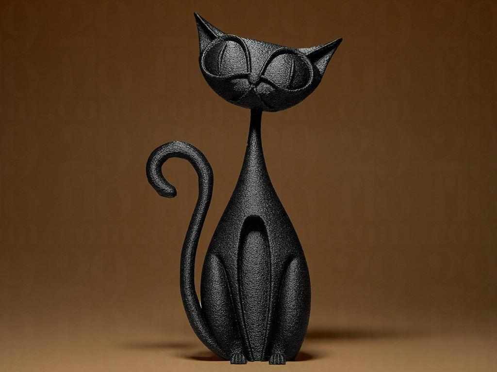 Funny Cat Figurine | Schwarze Katzenfigur im modernen Stil | 3D-gedruckte Designfigur | 29Flo Black Series | Lustige & elegante Dekoration Fehn-factory.de
