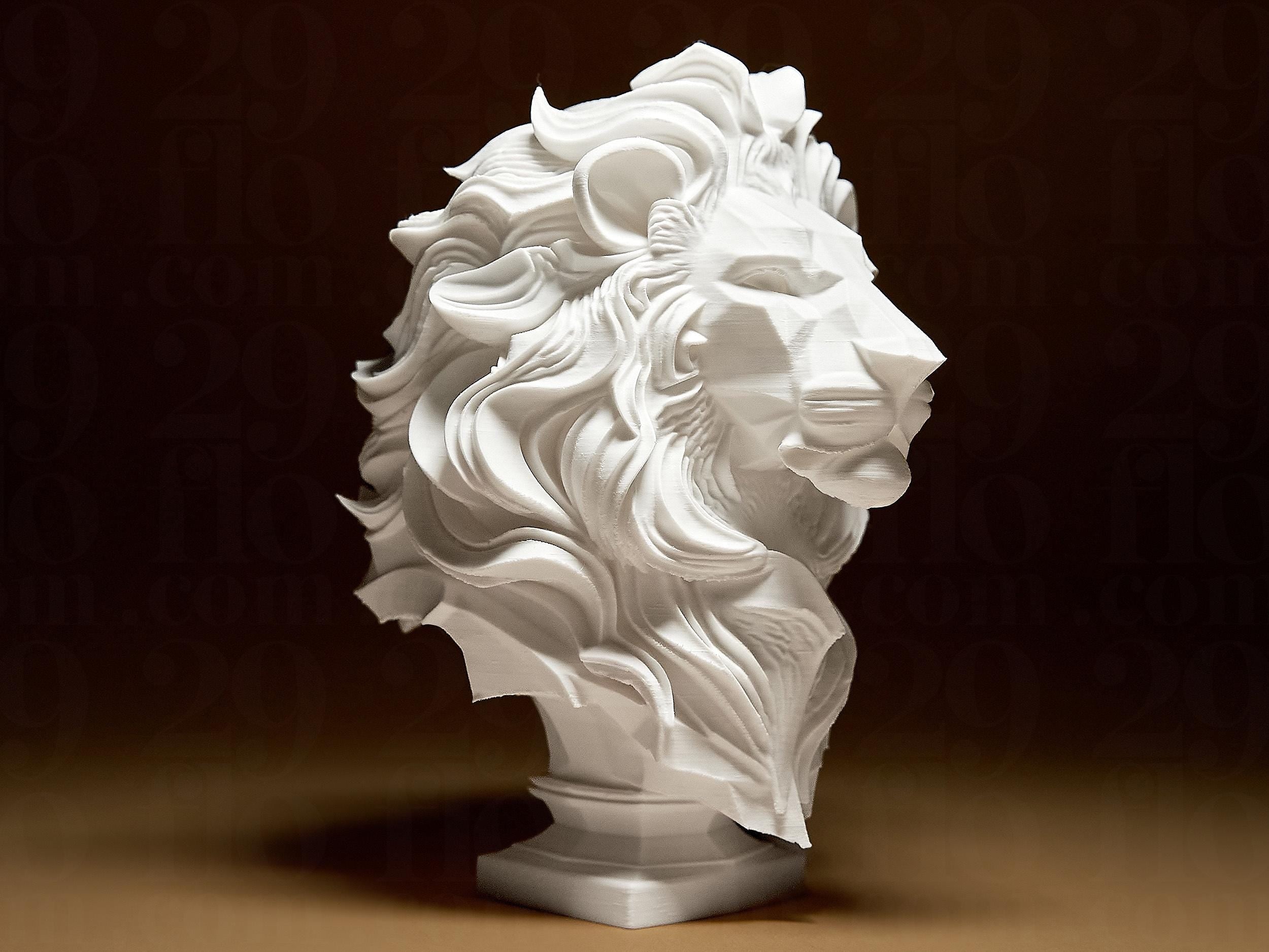 Elegant Lion Sculpture | Löwenbüste im modernen Stil | 3D-gedruckte Designskulptur | 29Flo White Series | Symbol für Stärke & Mut Fehn-factory.de