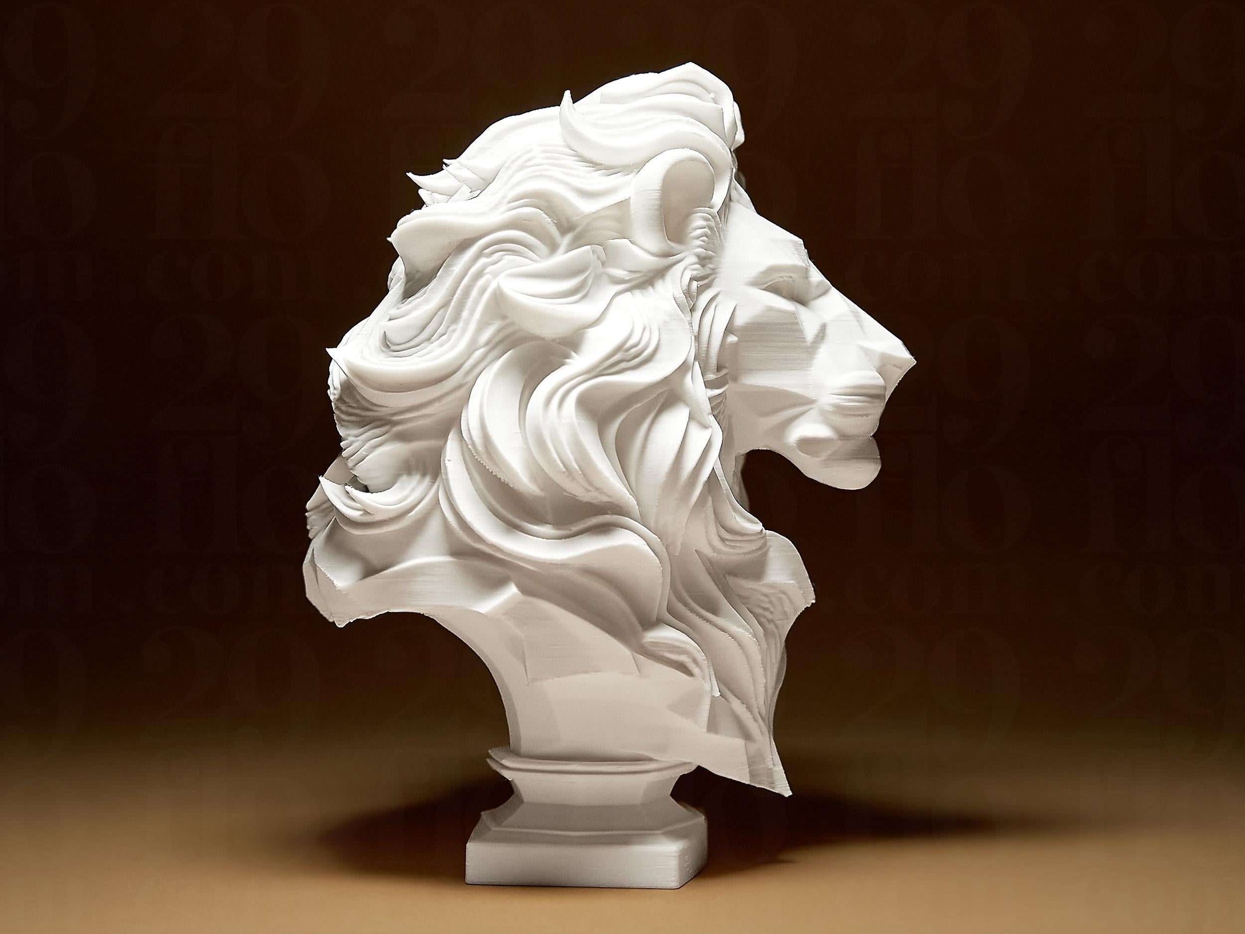 Elegant Lion Sculpture | Löwenbüste im modernen Stil | 3D-gedruckte Designskulptur | 29Flo White Series | Symbol für Stärke & Mut Fehn-factory.de