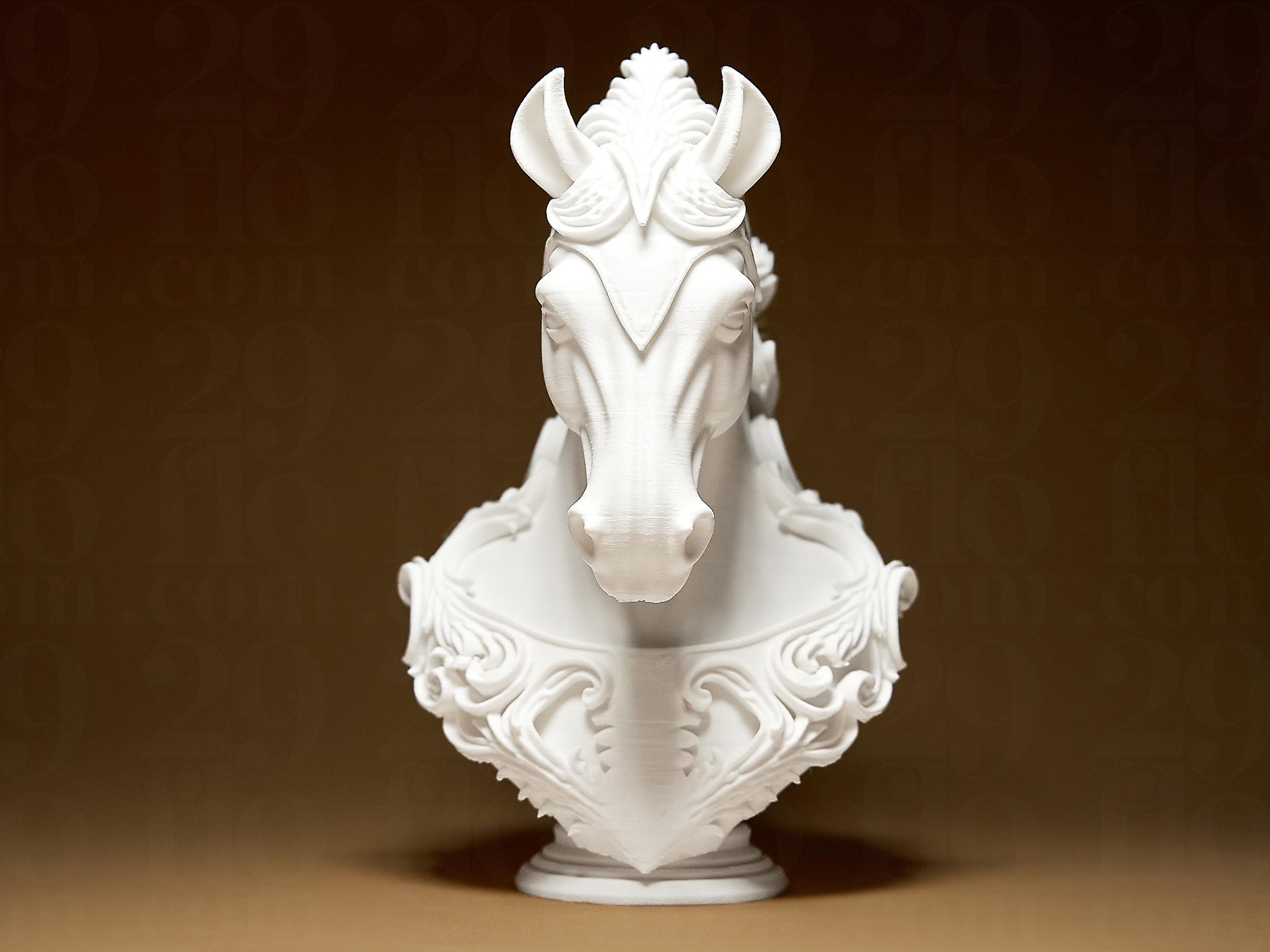 Elegant Horse Sculpture | Weiße Pferdebüste im luxuriösen Stil | 3D-gedruckte Designskulptur | 29Flo White Series | Symbol Freiheit & Stärke Fehn-factory.de