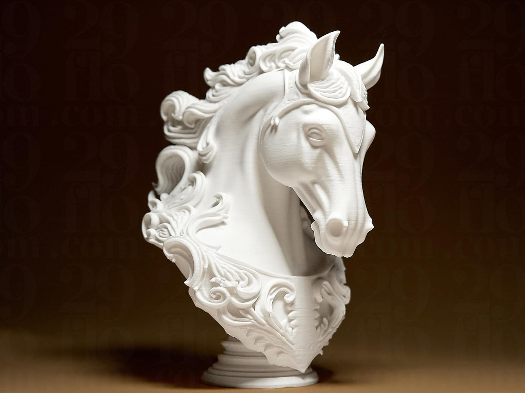Elegant Horse Sculpture | Weiße Pferdebüste im luxuriösen Stil | 3D-gedruckte Designskulptur | 29Flo White Series | Symbol Freiheit & Stärke Fehn-factory.de