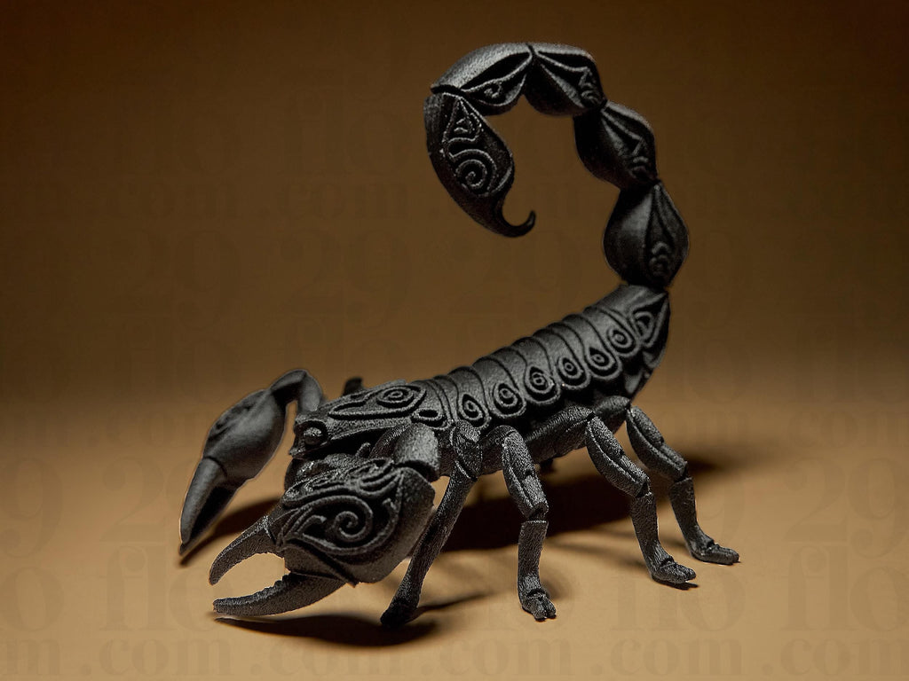 Designer Scorpion Sculpture | Schwarze Skorpionfigur im modernen 3D-Design | Dekorative Skulptur mit Ornamentstruktur Fehn-factory.de