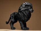 Designer Lion Sculpture | Schwarze Löwenfigur im modernen Stil | 3D-gedruckte Kunstskulptur mit Ornamentstruktur Fehn-factory.de