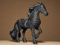 Designer Horse Sculpture | Schwarzes Pferd im modernen Stil | 3D-gedruckte Kunstskulptur mit Ornamentstruktur Fehn-factory.de