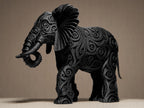 Designer Elephant Sculpture | Schwarze Elefantenfigur im modernen Stil | 3D-gedruckte Kunstskulptur mit Ornamentstruktur Fehn-factory.de