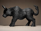 Designer Bull Sculpture | Schwarzer Stier im modernen Stil | 3D-gedruckte Kunstskulptur mit Ornamentstruktur Fehn-factory.de