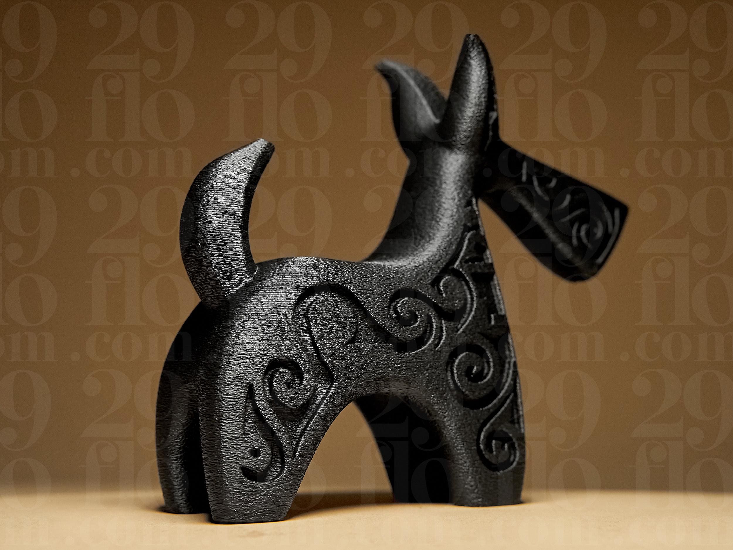 Abstract Dog Sculpture #1 | Schwarze 3D-gedruckte Designfigur | Moderner Hund aus der Black Series Fehn-factory.de