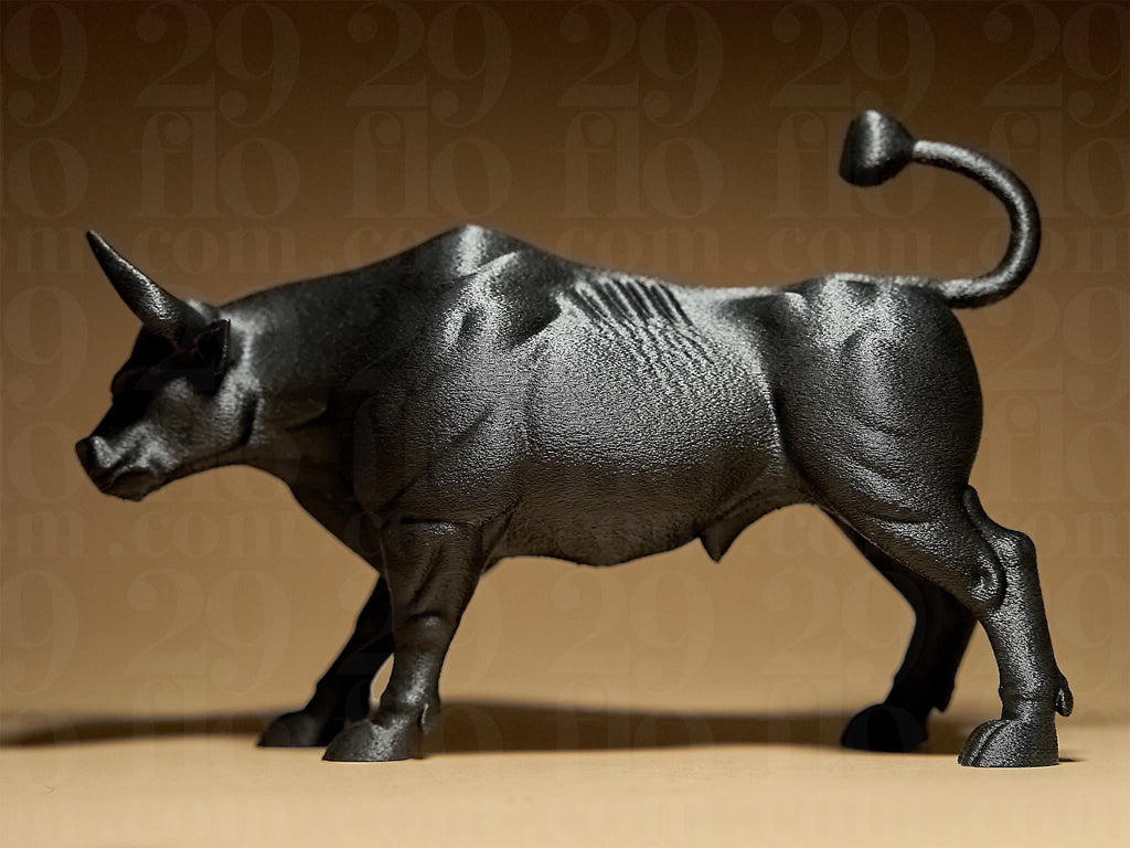 Mighty Bull Figurine | Schwarze Stier-Skulptur | 3D-gedruckte Designfigur mit kraftvoller Dynamik Fehn-factory.de